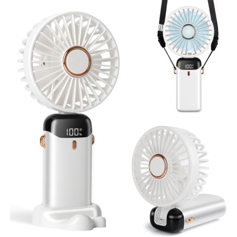 Ventilateur portable 3200 mAh, mini ventilateur pliable 5 vitesses bureau cou silencieux