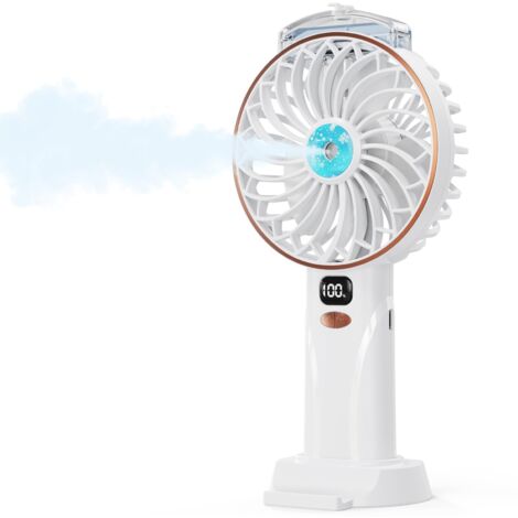 Ventilateur Portable - 4000mAh Mini Ventilateur Bureau Brumisateur,5 Vitesses,Fan Rechargeable USB avec Base,Affichage LED,Usage Sans Fil,pour Études,Travail,Voyages,Camping,Cadeau d'été