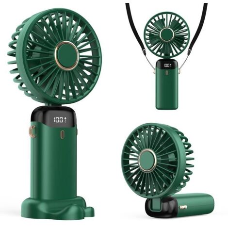 Ventilateur Portable 4200mAh USB avec Écran LED 3-en-1 Main/Cou/Bureau Pliable et Inclinable à 90Dépenser Idéal pour Été (Vert)