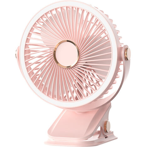 Ventilateur portable à pince rechargeable, réglable à 720 °, avec lumières LED, petit ventilateur personnel USB,rose