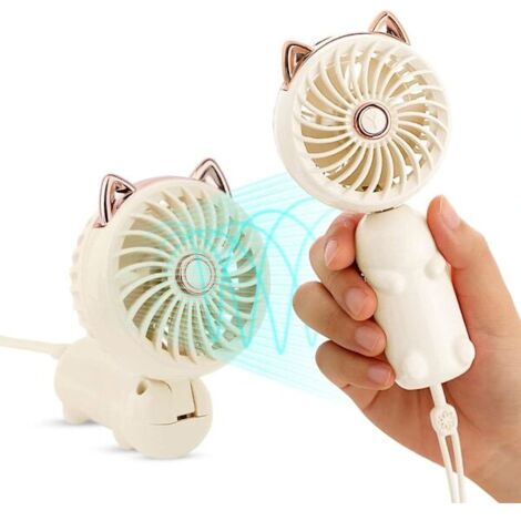 Ventilateur portable avec cordon, mini ventilateur de poche avec batterie rechargeable USB, 3 vitesses, puissant ventilateur de bureau personnel