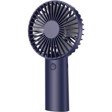 Ventilateur portable, mini ventilateur portatif silencieux rechargeable par USB, 3 vitesses de vent, pour bureau, voyage, placé verticalement (bleu foncé)