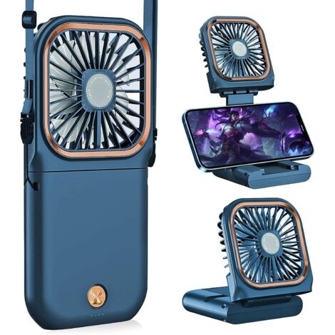 Ventilateur portable, pliable, silencieux, rechargeable par USB, avec support pour téléphone portable, batterie externe 3000 mAh, mains libres