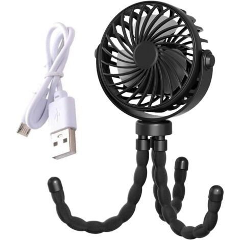 Ventilateur portable pour poussette, ventilateur à pince trépied flexible rechargeable par USB, rafraîchisseur d'air personnel à 3 vitesses réglables