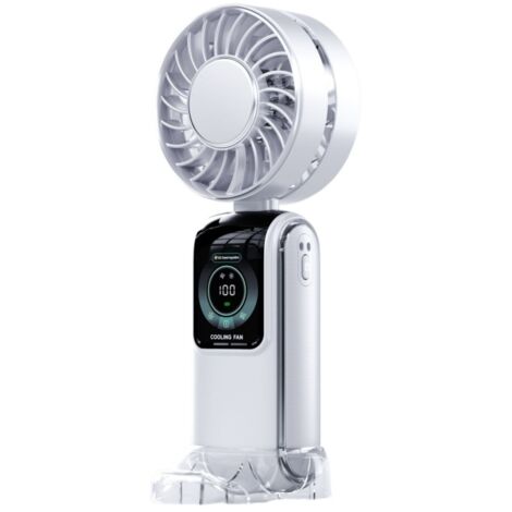 Ventilateur portable rechargeable par USB avec 100 vitesses, mini ventilateur de bureau pliable avec écran LED pour la maison, le bureau, la chambre à coucher, les voyages en plein air (Blanc)