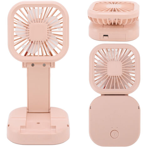 Ventilateur Portable Rechargeable USB 3 Vitesses Rotatif Rose Petit pour Bureau Voyage Camping Dormitory