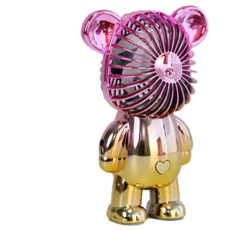 Ventilateur Portable USB en Forme d'Ours Rechargeable pour Bureau et Dortoir - Rouge et Or