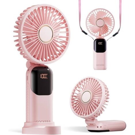Ventilateur portable, ventilateur à piles 4200 mAh, 5 vitesses et affichage numérique, ventilateur de maquillage pliable à 180Dépenser