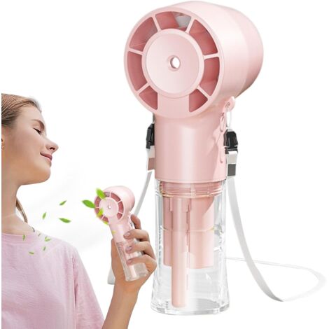 Ventilateur portable  Ventilateur brumisateur rechargeable, batterie 1200 mAh Rafraîchisseur d'air pour activités de plein air par temps chaud,rose