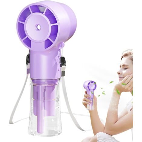 Ventilateur portableVentilateur brumisateur rechargeable, batterie 1200 mAhRafraîchisseur d'air pour activités de plein air par temps chaud,Violet