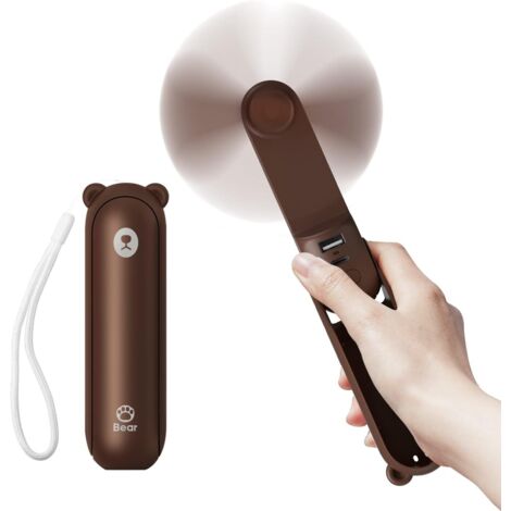 Ventilateur portatif avec batterie externe 4500 mAh, autonomie maximale de 46 heures, ventilateur de poche portable à piles ou ventilateur personnel pliable alimenté par USB-marron-1 pièce