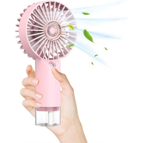 Ventilateur Pulvérisation Portatif,Mini Ventilateur Portatif Rechargeable par USB - Refroidisseur d'air Ventilateur de Poche,Ventilateur à main pour Camping,Bureau,Extérieur,Voyage (Rose)