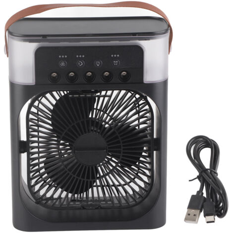Ventilateur Rafraîchisseur d'Air Personnel USB avec Réservoir 600ml, 3 Vitesses, Humidificateur et Lumière LED 7 Couleurs pour Chambre Noire