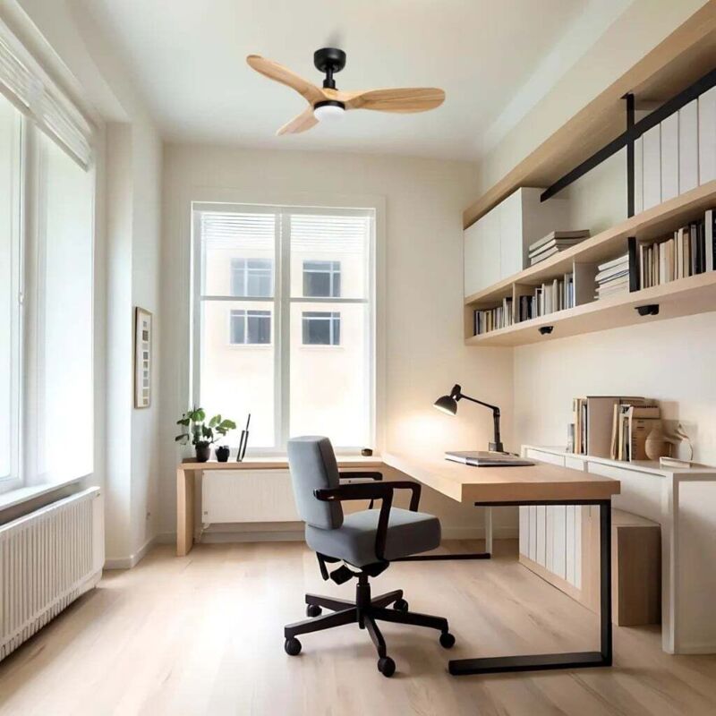 Ventyly - Ventilateur rowind noir/chêne avec lumière Ø90 wifi