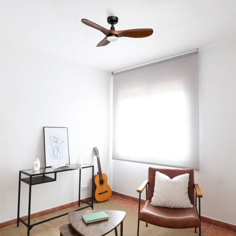 Ventyly - Ventilateur rowind noir/noyer avec lumière Ø90 wifi