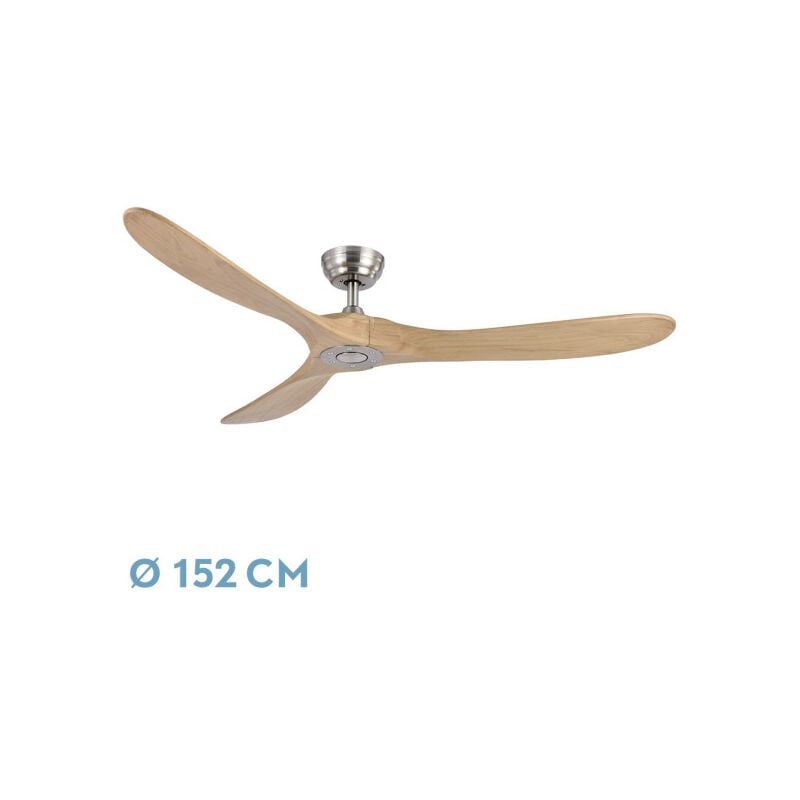 Fabrilamp - todolampara - Ventilateur de moteur plafond dc modèle marin Nickel, 3 pales Hêtre, 5 vitesses, télécommande, minuterie, silencieux et