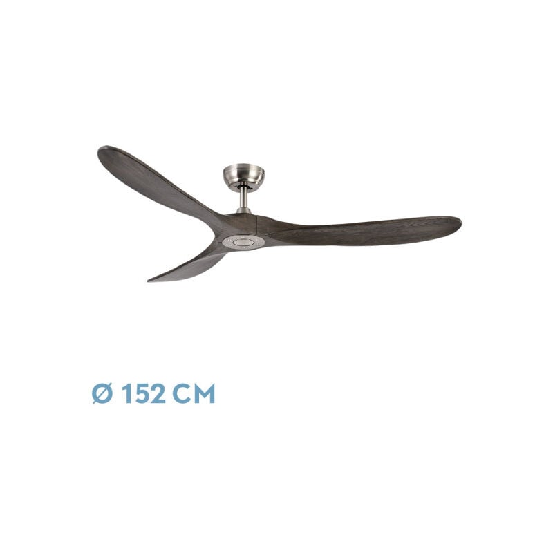 TODOLAMPARA - Ventilateur demoteur de plafond DCmodèle MARIN Nickel, 3 pales Chêne, 5 vitesses, télécommande, minuterie, silencieux et basse
