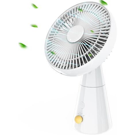 Ventilateur Silencieux, 25 cm Oscillant Ventilateurs de Table, 4 Vitesses Ventilateur Sans Fil, 3000 mAh Batterie Rechargeable USB Ventilateur de Bureau pour Chambre, Table, Bureau (Blanc)