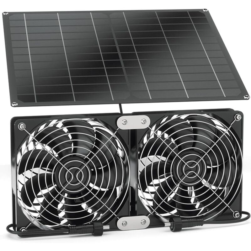 Ventilateur solaire 15 W, panneau solaire étanche et kit de double ventilateurs adapté pour serre extérieure poulailler