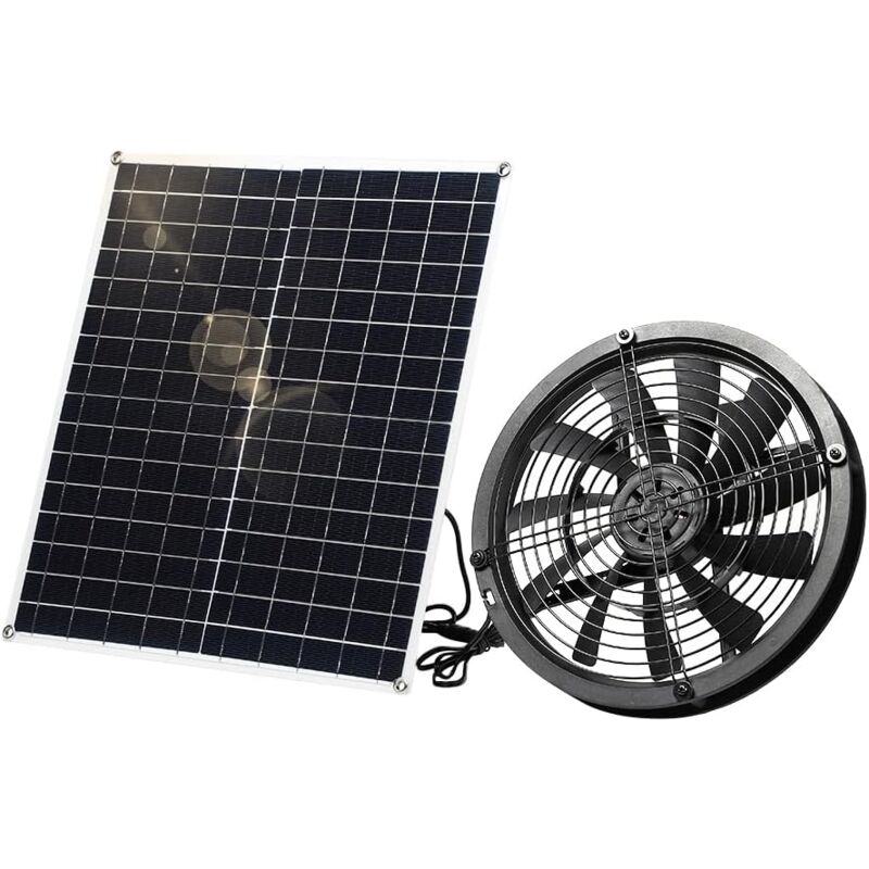 Ventilateur solaire 20 W résistant aux intempéries avec ventilateur CC pour petits poulaillers, serres, hangars, maisons pour animaux domestiques,