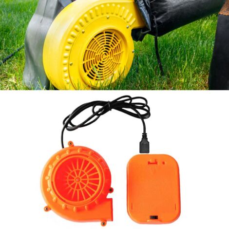 Ventilateur souffleur portable USB rechargeable pour structures gonflables et déguisements, couleur orange.
