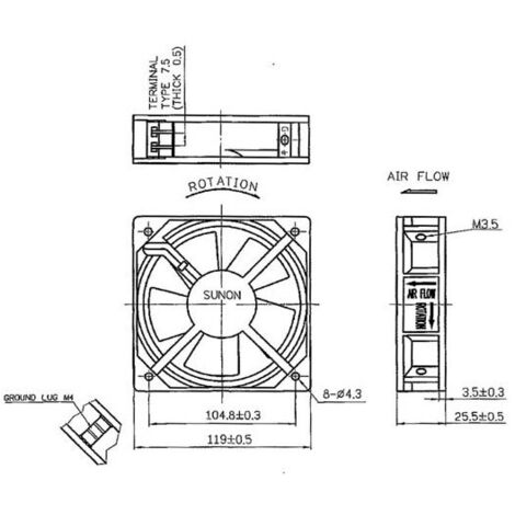 Ventilateur sunon 230vca roulement a aiguilles 120 x 120 x 25mm