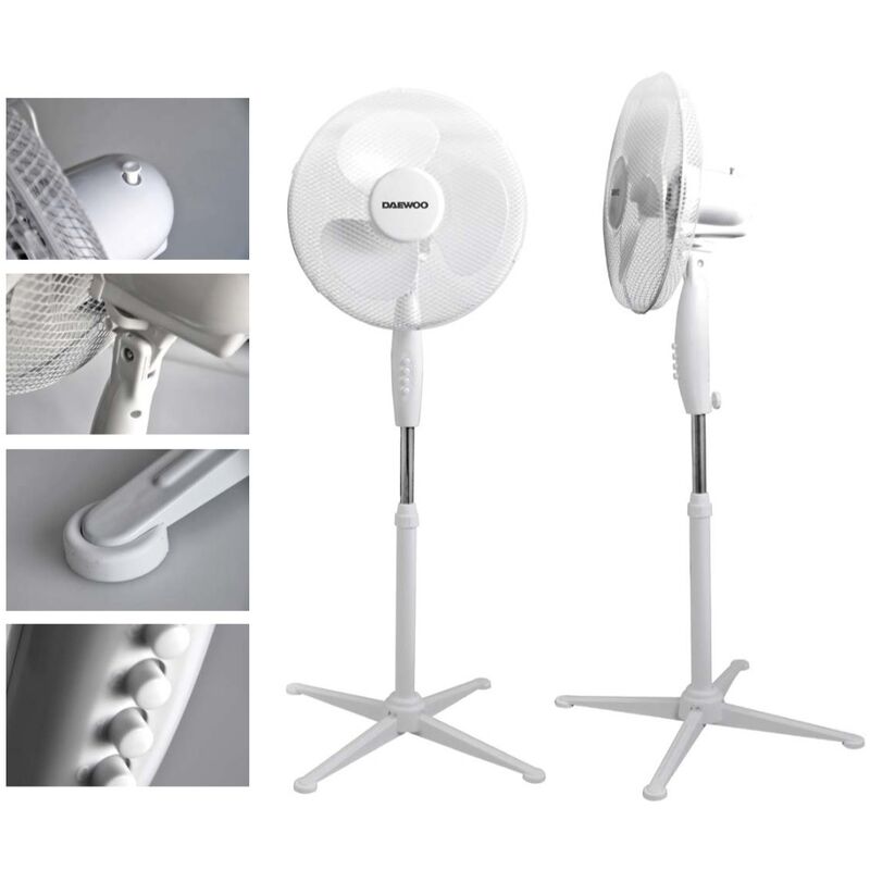 Daewoo - Ventilateur sur pied FL40III 45W 3 vitesses D40cm Blanc