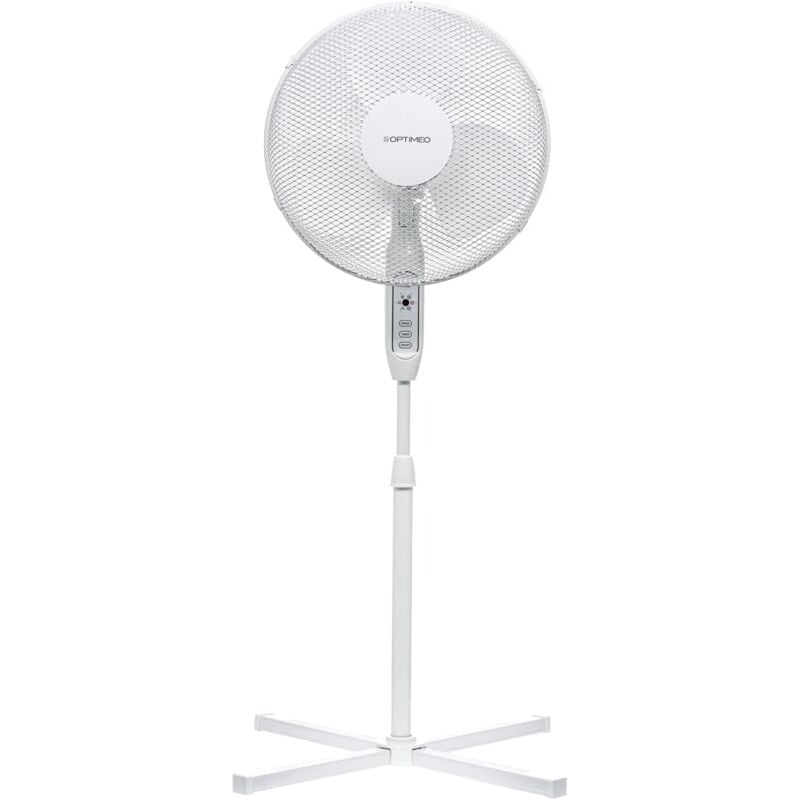 Reconditionné] Optimeo OVP-B40 Ventilateur sur pied diamètre 40cm blanc avec télécommande, 3 vitesses, réglable en hauteur