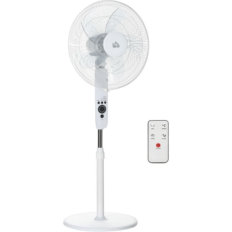Homcom - Ventilateur sur pied ø 44 cm hauteur réglable oscillant silencieux 45 w avec télécommande minuterie 3 modes 3 vitesses blanc
