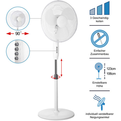 Ventilateur sur pied blanc I oscillant I rotatif 90/° I avec 3 vitesses I /Ø 40 cm I Hauteur r/églable