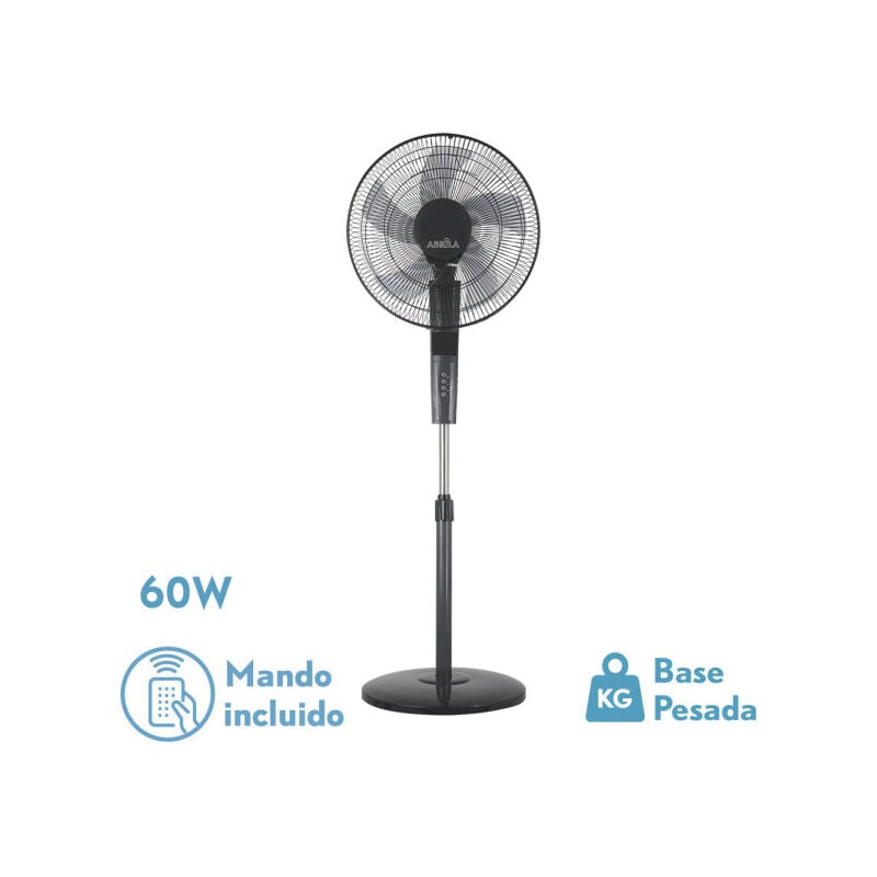 Fabrilamp - Ventilateur de floor fan ray grey/black 3 speed 60w.5 asp 43d w/remote and timer 0,5h-7,5h