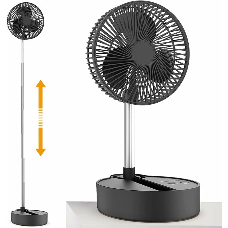 Ventilateur sur Pied Oscillant 10000 mAh, Ventilateur de Batterie Portable 20cm, Ventilateur de Bureau Rechargeable, 3 Vitesses, Réglable en Hauteur,