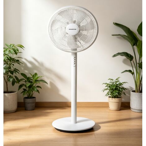 Ventilateur sur pied oscillant Aigostar blanc, 16 pouces 7 pales, 3 vitesses de ventilation, fonction silencieuse et réglable, ventilateur domestique compact pour salon, chambre, bureau et intérieur