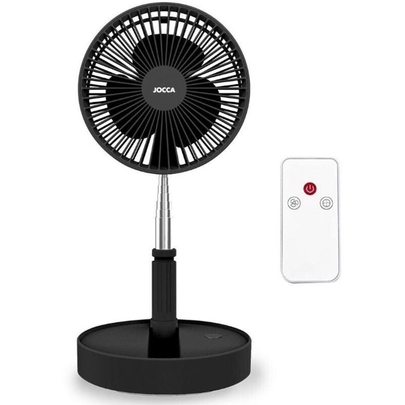 Ventilateur Silencieux Sans fil à Batterie Rechargeable usb noir Pied Pliable & Télescopique Télécommande Autonomie 24h Jocca