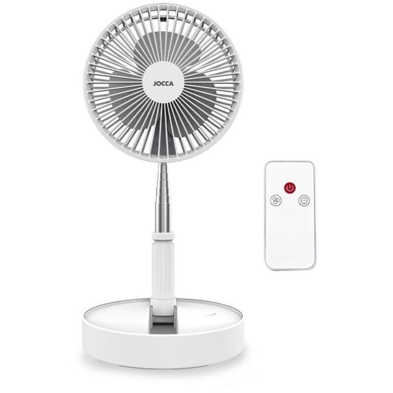 Ventilateur Silencieux Sans fil à Batterie Rechargeable usb blanc Pliable & Pied Télescopique Télécommande Autonomie 24h Jocca