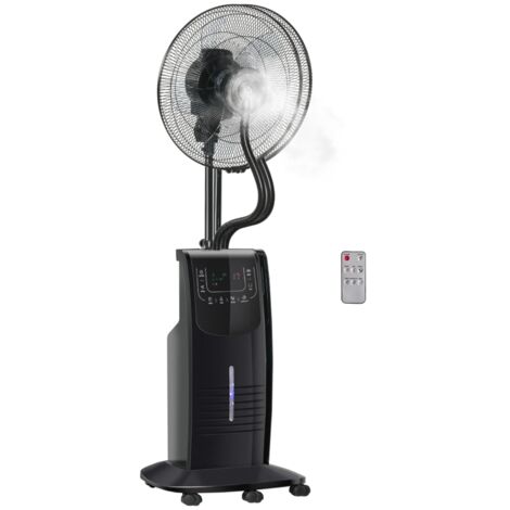 Ventilateur sur pied refroidi par eau avec fonction brumisateur, télécommande, oscillation, minuterie, réservoir d'eau de 3,1 L, 3 modes, 90 W, avec roulettes, 135 cm