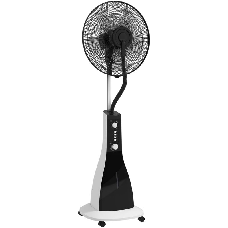 Ventilateur sur pied, ventilateur 90W, avec réservoir d'eau de 3L, fonction de brumisation, 3 modes, fonction minuterie, roulettes, oscillation – Noir
