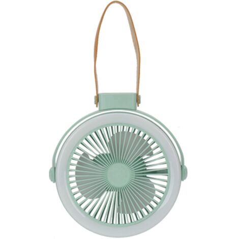 Ventilateur suspendu de 18 cm avec lampe, 3 vitesses, rechargeable par USB, idéal pour le camping.