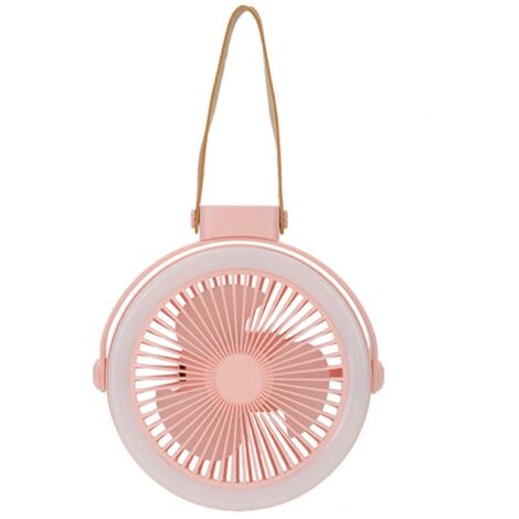 Ventilateur suspendu de 18 cm avec lampe, 3 vitesses, rechargeable par USB, idéal pour le camping.