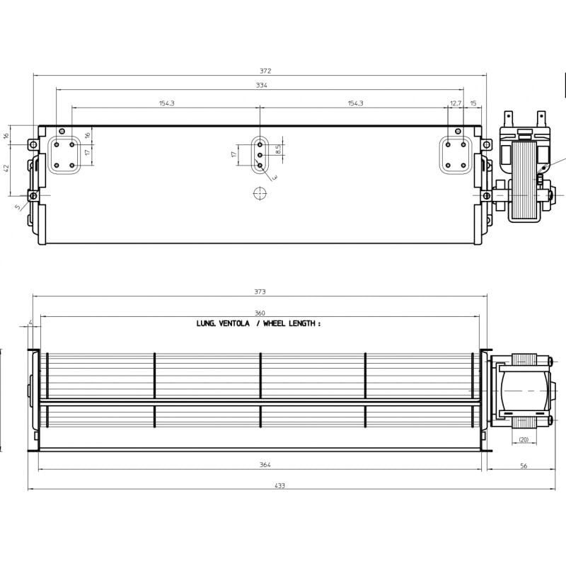 Ventilateur tangentiel de 360 mm droit 220V 16W