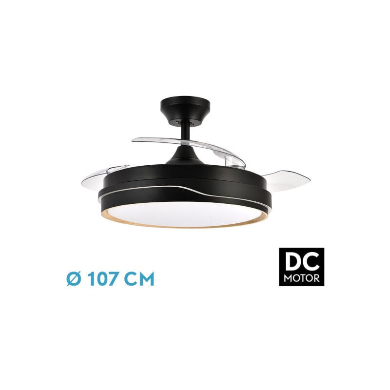 Fabrilamp - Abrila - Ventilateur dc tempano - Noir/Bois avec three Deployable Blades with 6 Adjustable Speeds with 3 Temperatures of Light Remote