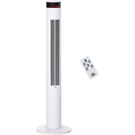 Ventilateur tour avec 3 vitesses, 4 modes, 45W, minuterie 12h, ventilateur colonne avec oscillation de 70°, panneau LED et télécommande, blanc