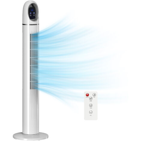 Ventilateur tour avec télécommande 3 vitesses 3 modes Minuterie 24h 70° oscillation LED Affichage blanc
