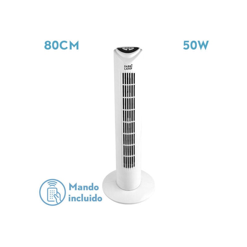 Fabrilamp - Ventilateur De Tuka Tower White 3 Vel 50w/Quake Oscillating Timer 80x25x25 Cm