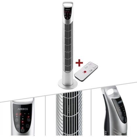 Ventilateur tour de 40 W avec télécommande argenté