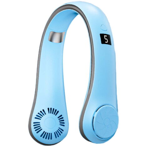 Ventilateur Tour de Cou Pliable Bleu avec Refroidissement 360°, 5 Vitesses, Rechargeable et Sans Pales