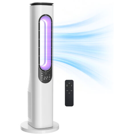 Ventilateur tour sans pale avec lumières LED Télécommande 3 vitesses 3 Modes de minuterie 15h 50° Oscillation blanche