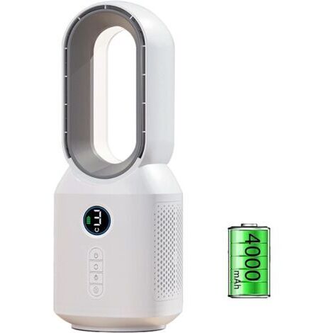 Ventilateur tour silencieux, petit ventilateur de table, 3 vitesses, batterie rechargeable USB 4000 mAh, ventilateur portable sans pales pour chambre, bureau, cuisine