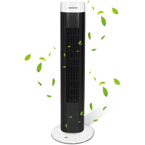 Ventilateur tour, ventilateur sans pales, ventilateur de sol de chambre, ventilateur colonne silencieux, 76 cm de hauteur, 45 watts, oscillation à 85°, 3 niveaux de vitesse, minuterie, noir et blanc.