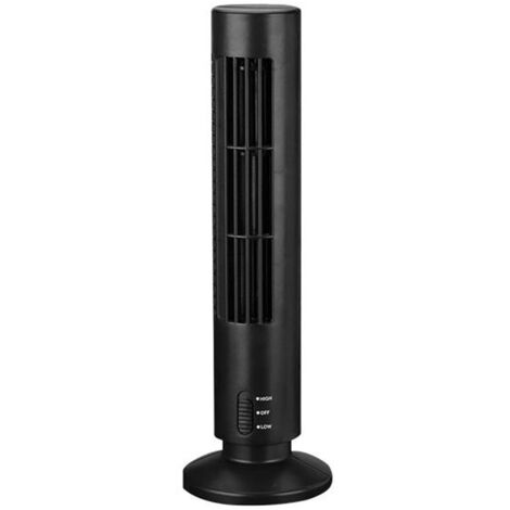 Ventilateur Tour Vertical Sans Pale Portable Chargeur Usb 3w 2 Vitesses 11x34cm Noir